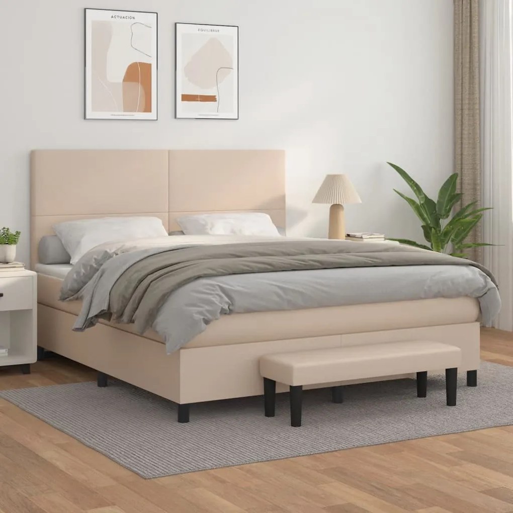 3137562 vidaXL Pat box spring cu saltea, cappuccino, 180x200cm piele ecologică