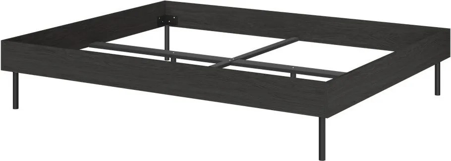 Pat matrimonial negru din placă aglomerată de lemn fără tăblie cu somieră 200x200 cm Streiko – noo.ma