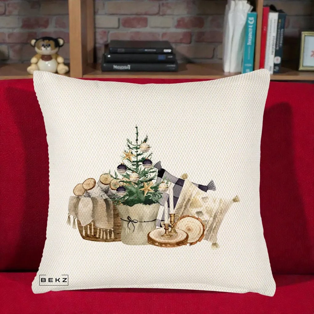 Perna Decorativa Colt Cozy de Craciun Boho, 40x40 cm, Crem Reliefat, Husa Detasabila, Perna Inclusa, BEKZ®