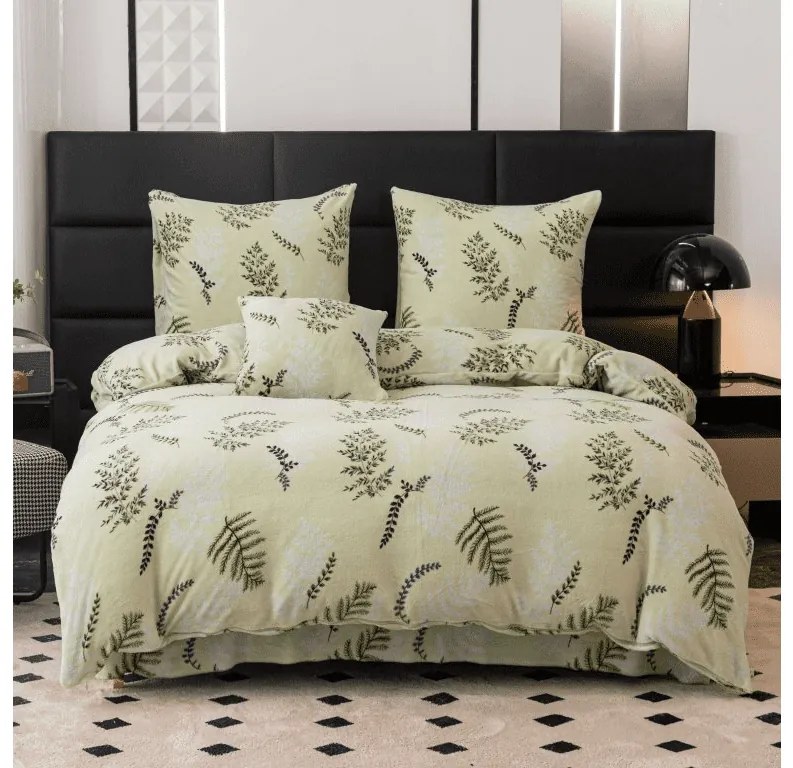 Lenjerie de pat din microplus LEAFY verde deschis Dimensiunile lenjeriei: 2 buc 70 x 90 cm | 200 x 220 cm