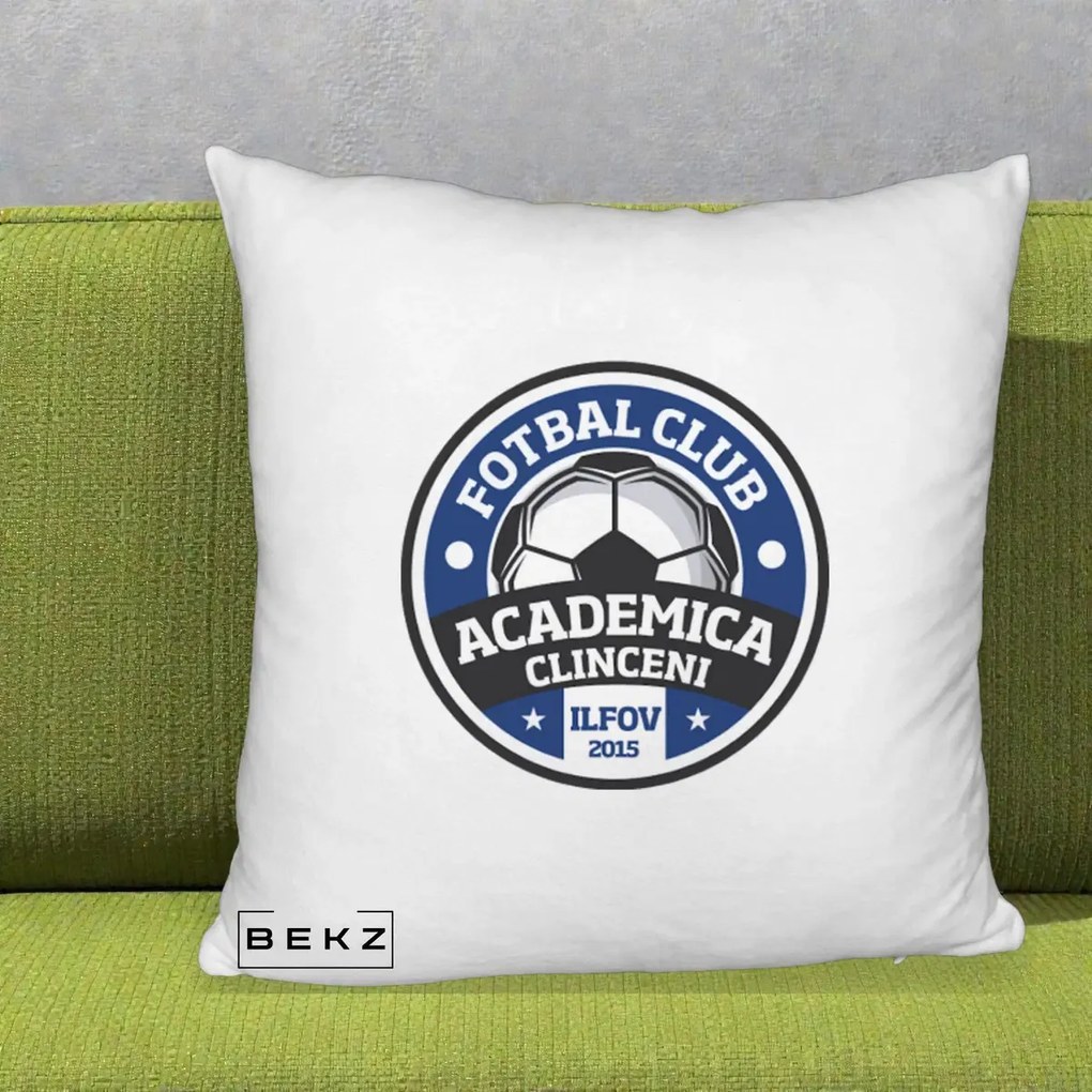 Perna Personalizata Academica Clinceni Fotbal Club, 40x40 cm, Alb Pufos, Husa Detasabila, Perna Inclusa, BEKZ®