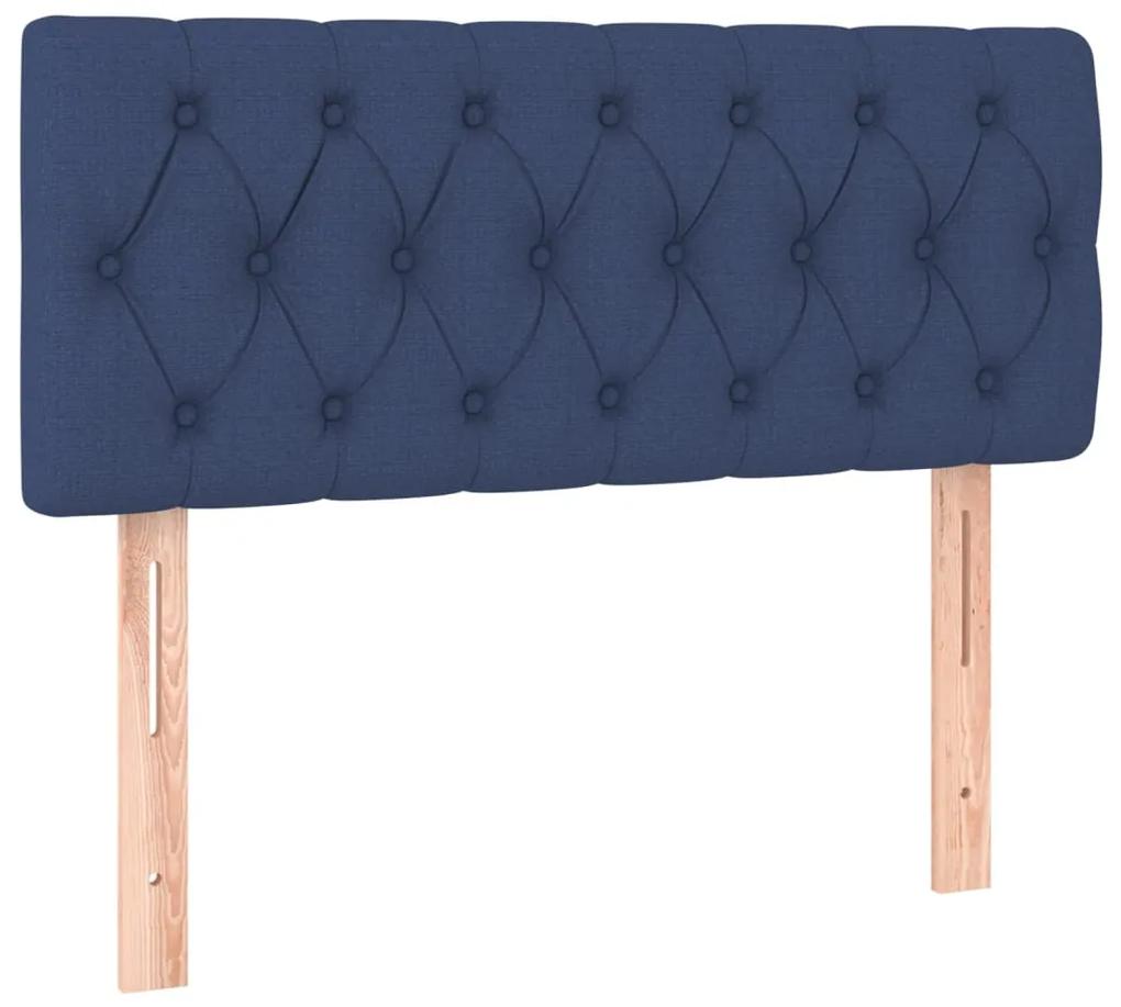 Pat box spring cu saltea, albastru, 90x200 cm, textil Albastru, 90 x 200 cm, Design cu nasturi
