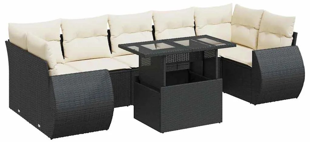 3326597 vidaXL Set mobilier de grădină cu perne, 8 piese, negru, poliratan