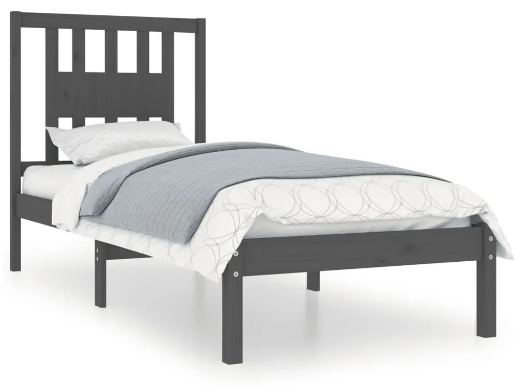3104025 vidaXL Cadru de pat mic single, gri, 75x190 cm, lemn masiv