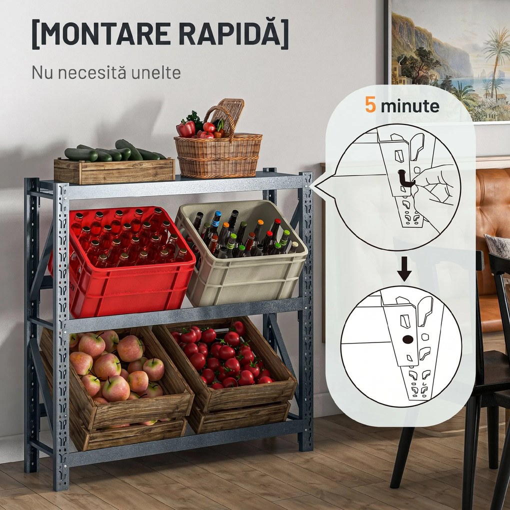 HOMCOM Raft Autoportant pentru Cutii cu 3 Niveluri, Raft pentru 6 Cutii cu Înălțime Reglabilă, 110x30x110 cm, Gri | Aosom Romania