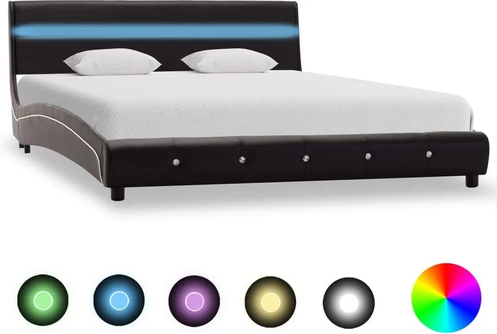 Cadru de pat cu LED-uri, negru, 120 x 200 cm, piele ecologica