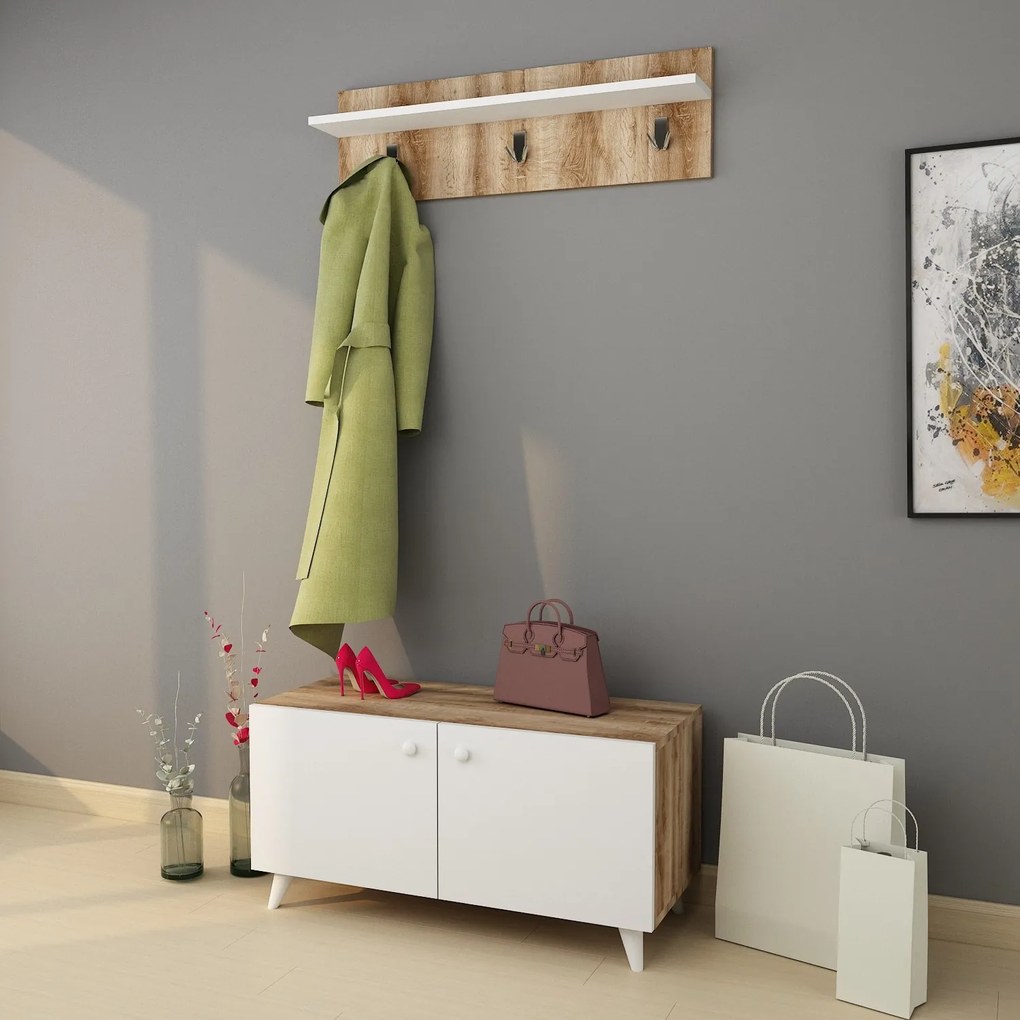 Set mobilier pentru hol Gardi (Stejar + Alb). 1072691