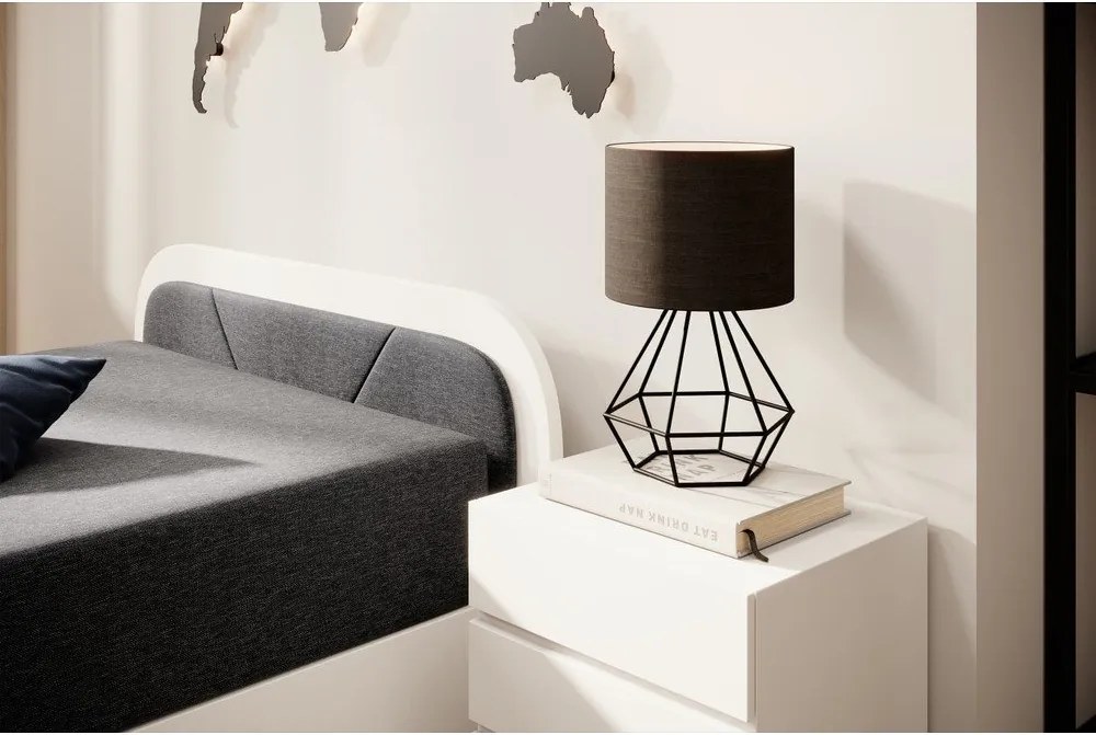 Pat alb/gri închis tapițat/din placă aglomerată de lemn cu spațiu de depozitare cu saltea 80x190 cm Parys – ELTAP