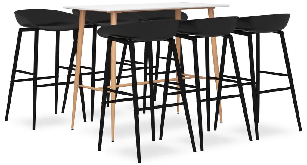 vidaXL Set mobilier de bar, 7 piese, alb și negru