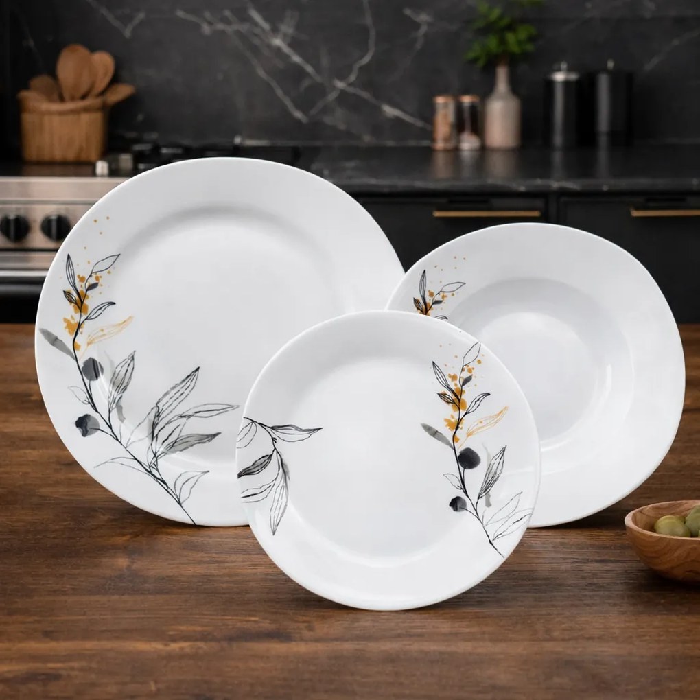 Set de masă din 18 piese Arôme Home Salcie, alb extra