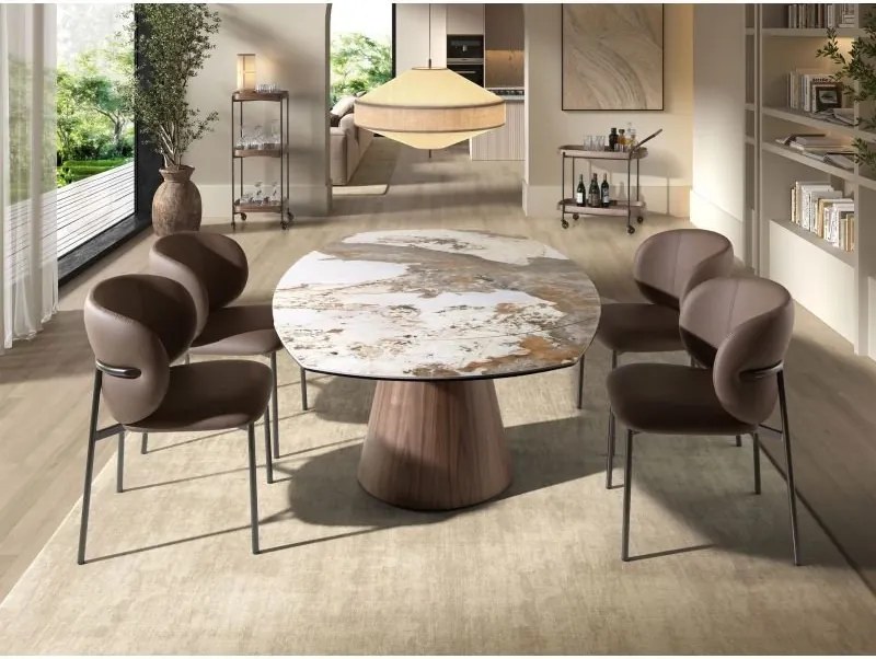 Masa extensibila design LUX Porcelain Marble 130-190cm