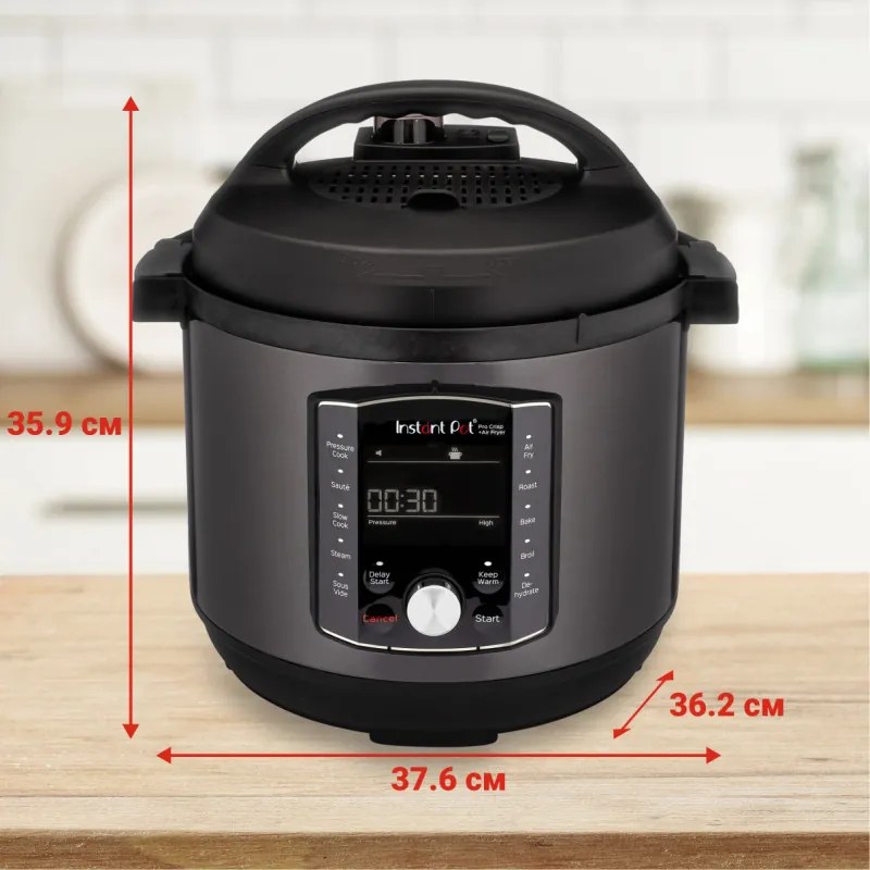 Instant Pot Pro Crisp + Air Fryer 140002701, 1500 W, 7.6 L, 11 programe, coș Air Fryer, afișaj LCD, negru