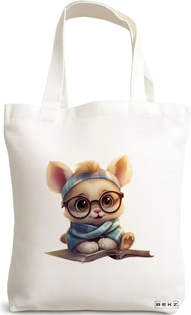 Sacosa de Panza pentru Cumparaturi, Geanta Tote, model Reading puppy 30 38 x 34.5 cm, Alba, BEKZ®