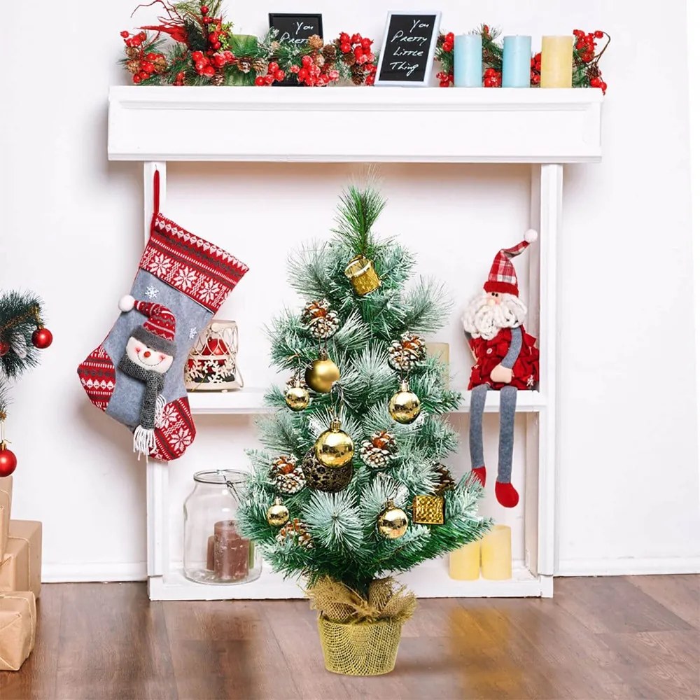 Brad artificial cu zăpadă și conuri, 60 cm