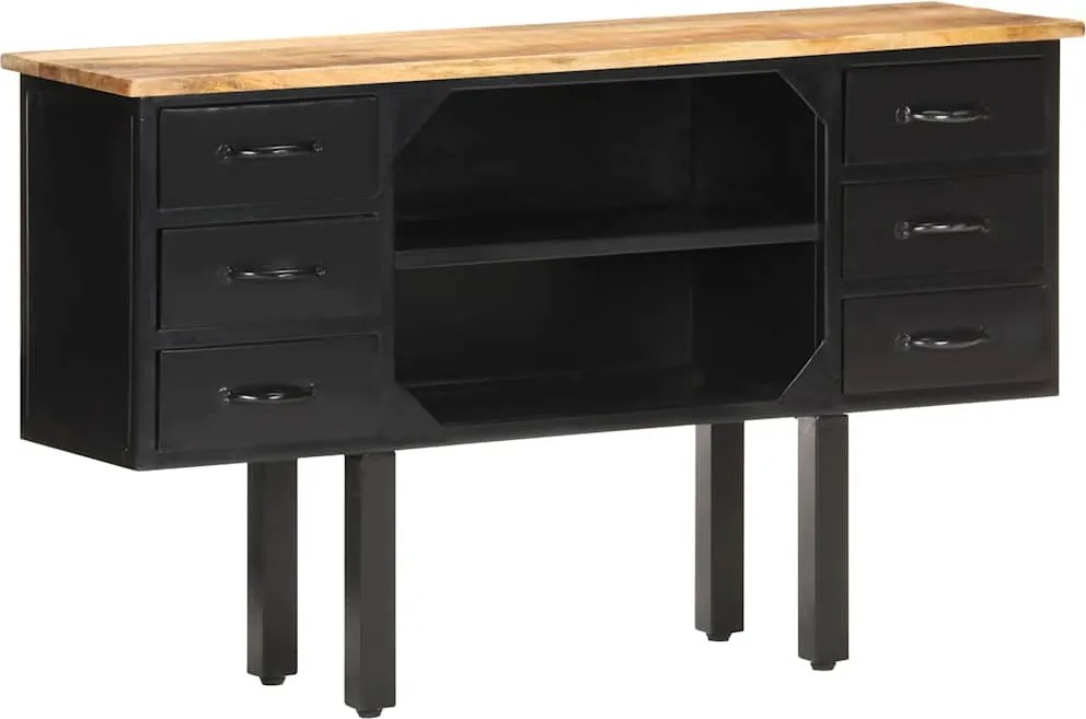 vidaXL Servantă, 110x30x65 cm, lemn masiv de mango nefinisat/oțel