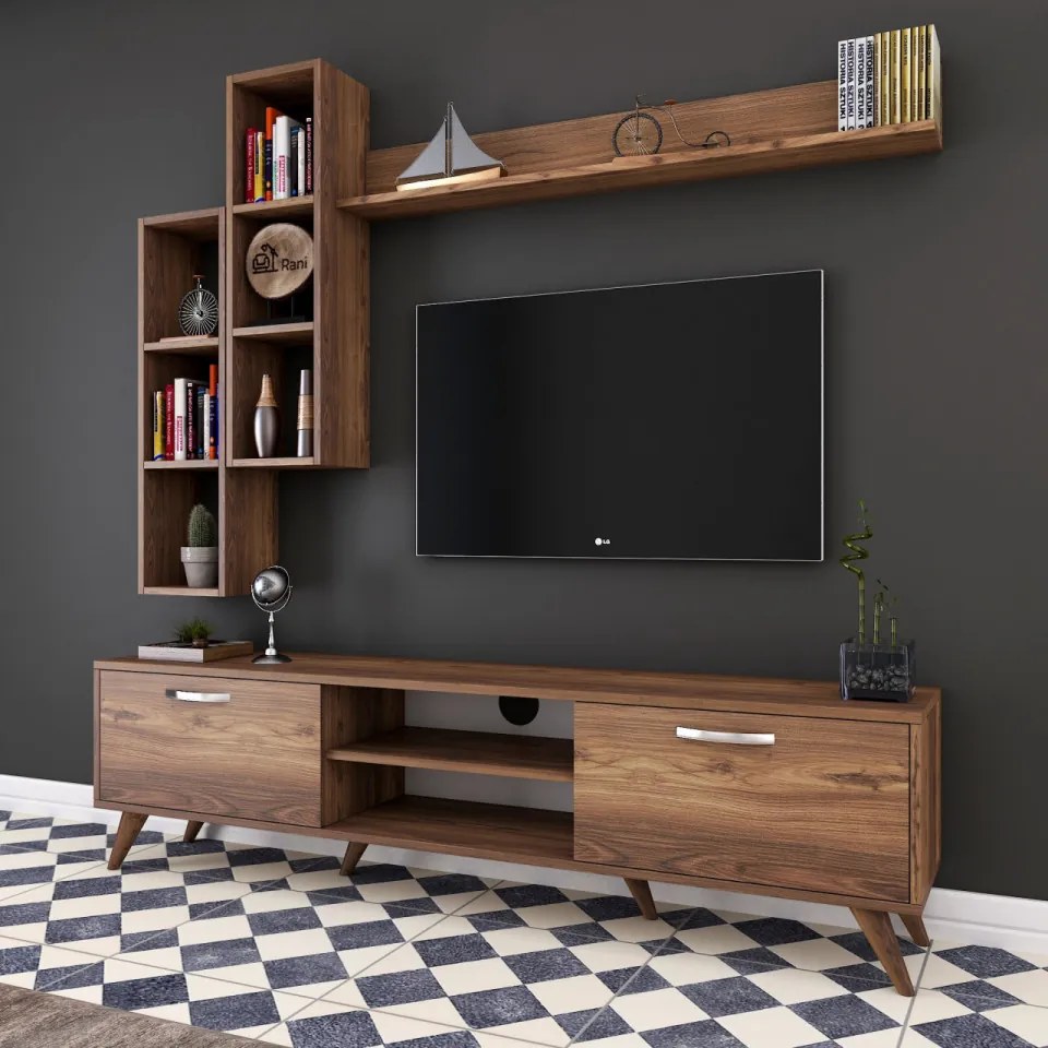 Set Comoda TV si Rafturi de Perete M16 - 262, Nuc