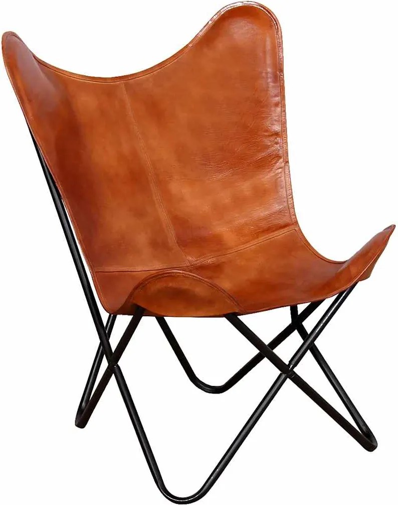 vidaXL Scaun fluture, maro, piele naturală