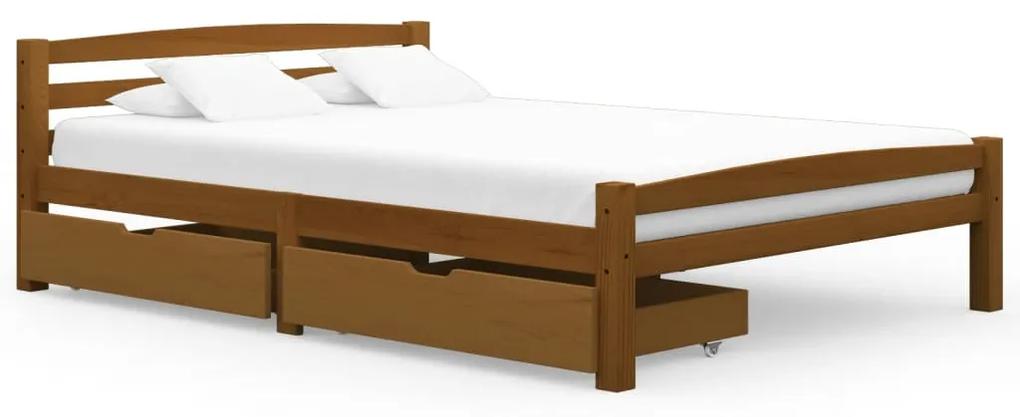 3060576 vidaXL Cadru de pat cu 2 sertare, maro miere 140x200 cm lemn masiv pin