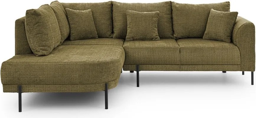 Colțar verde cu tapițerie din chenille (cu colț pe partea stângă/în formă de ”L”) Mauris – Ropez