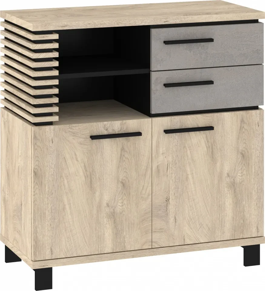 Lamir Lam-03 Bufet 2D2S Stjar Endgrain/Beton Gri/Negru