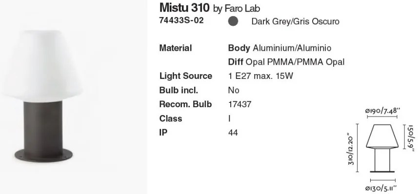 Mini Stalp de exterior stil modern IP44 Mistu 31cm