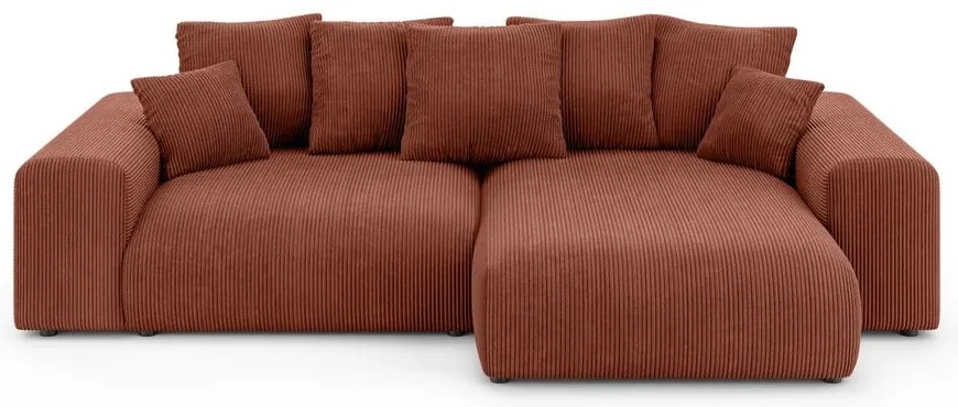 Colțar cărămiziu extensibil/cu spațiu de depozitare cu tapițerie din catifea reiată (cu colț variabil) Luma – Ropez