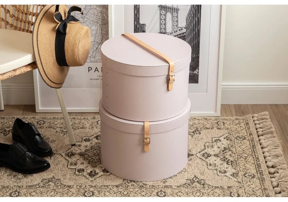 Cutii de depozitare roz-deschis 2 buc. din carton cu capac ø 37,5x25 cm Rut Restore Paper Laminate – Bigso