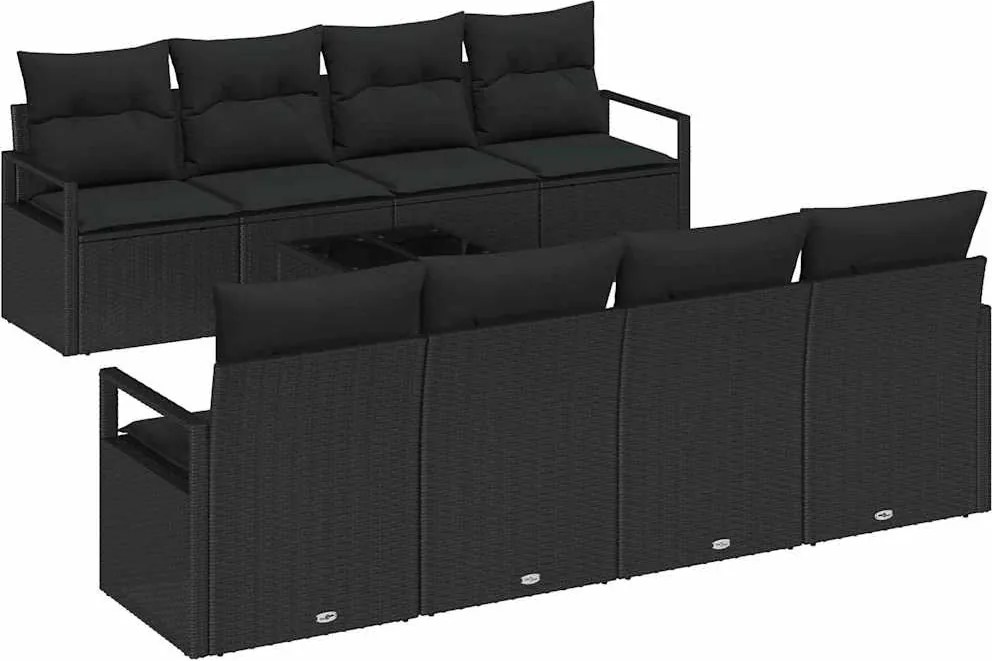 vidaXL Set de canapele pentru grădină cu pernă 9 pcs Negru poliratan