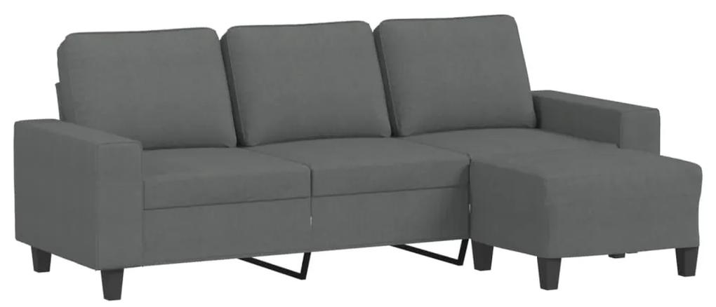 3201152 vidaXL Canapea cu 3 locuri și taburet, gri închis, 180 cm, textil