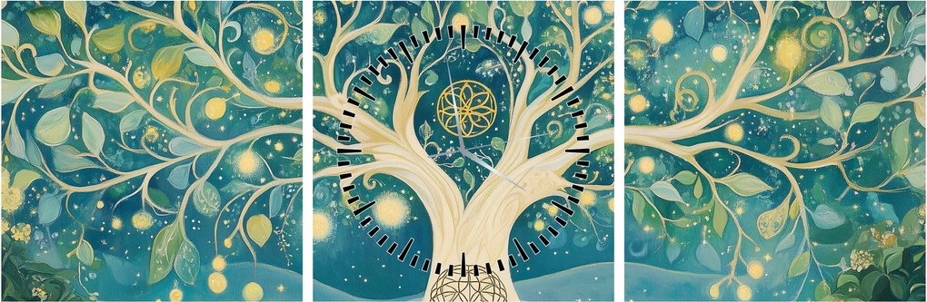 Tablou – Arbore magic cu spirale (cu ceas) (90x30 cm)