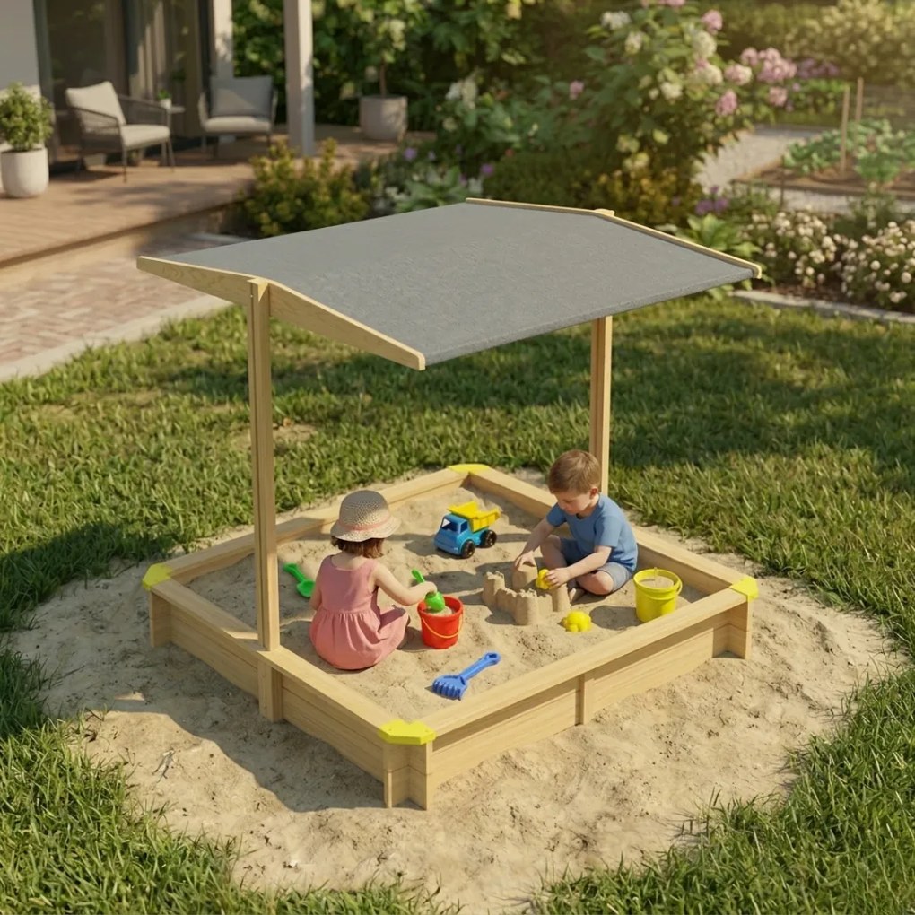 Cutie de nisip cu acoperiș SANDY, din lemn de brad, 120x120x120cm Jurhan