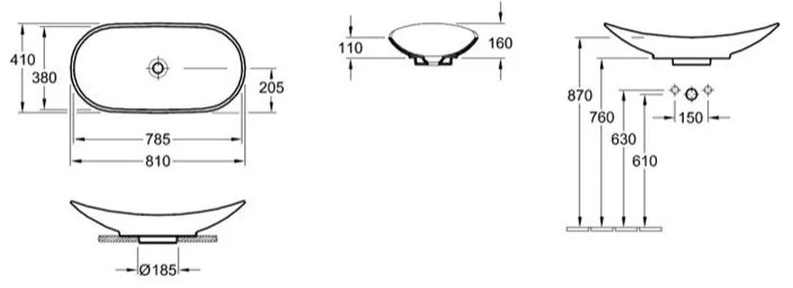 Lavoar pe blat alb lucios 81 cm, oval, Villeroy  Boch My Nature 810x410 mm