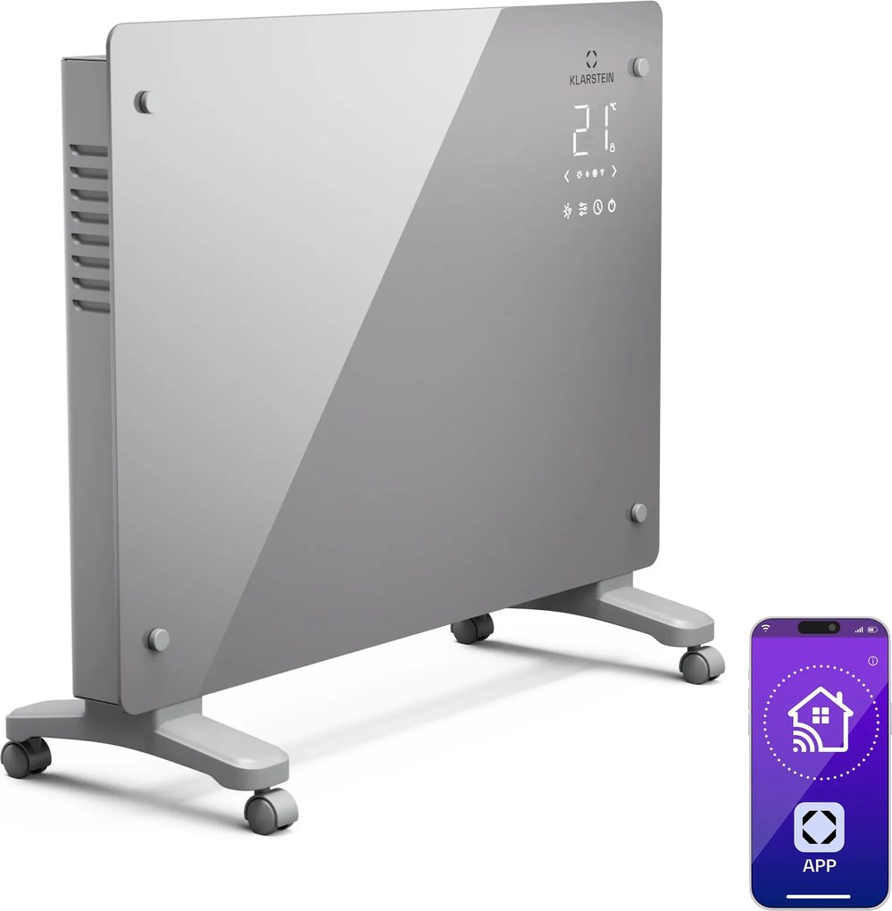 Klarstein Bansin Crystal Smart Kovektor 1500, 1500 W, Aplicație, 5- 50 °C, Afișaj LED, Ecran tactil