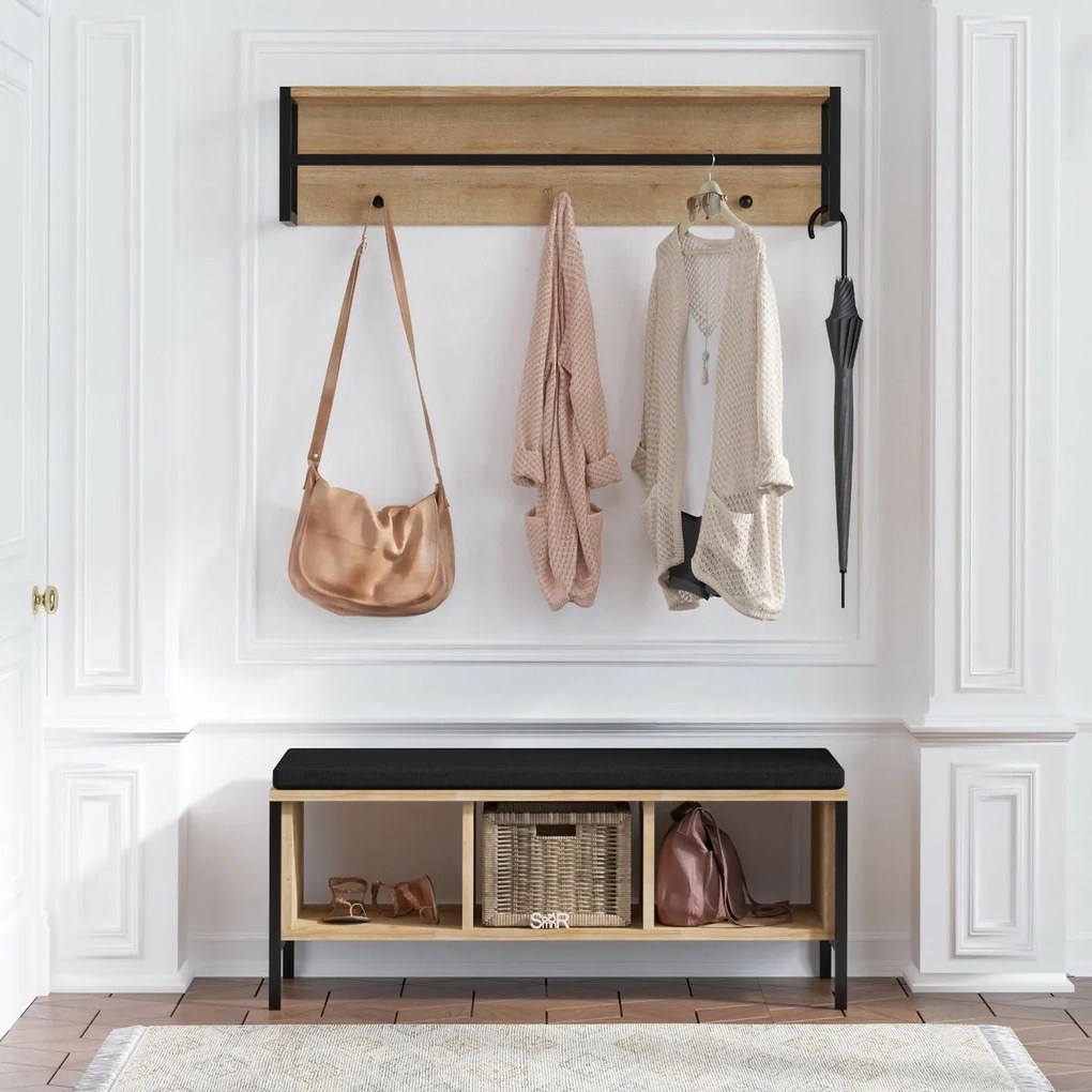 Cuier de perete cu bancă Shana Oak and Black