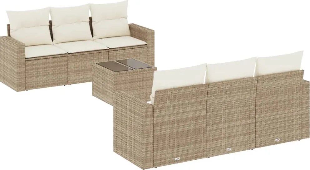 vidaXL Set canapele de grădină, 7 piese, cu perne, bej, poliratan