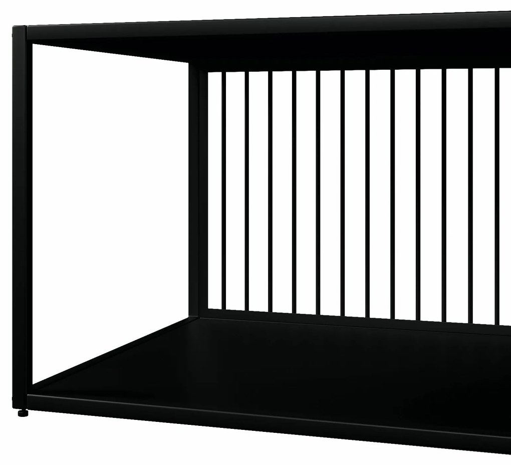 Masă de cafea cu sticlă călită, pentru spațiu de depozitare generos, 110x48x35 cm, Negru