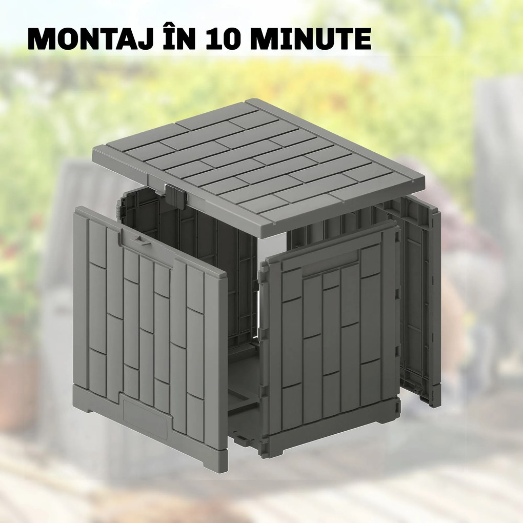 Outsunny Ladă de Grădină 114L din Rășină Impermeabilă și Anti-UV cu Închidere cu Cheie, 56x44x54 cm, Gri | Aosom Romania