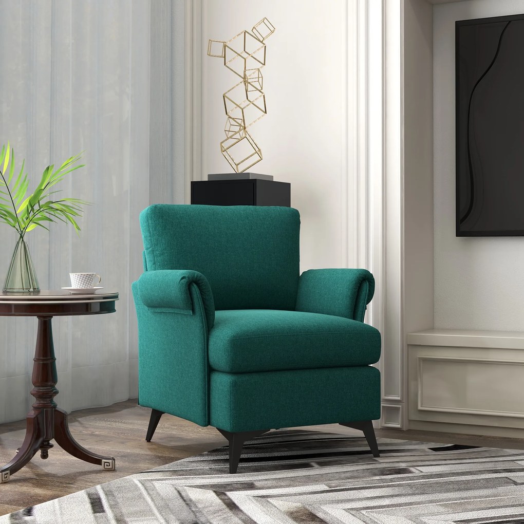 HOMCOM Fotoliu Modern Fotoliu Confortabil pentru Semineu Scaun de Efect din Panza pentru Camera de Zi Dormitor Biroul de Acasa Verde fotoliu pentru oaspeți sufragerie camera de zi dormitor dormitor interior casă | Aosom Romania