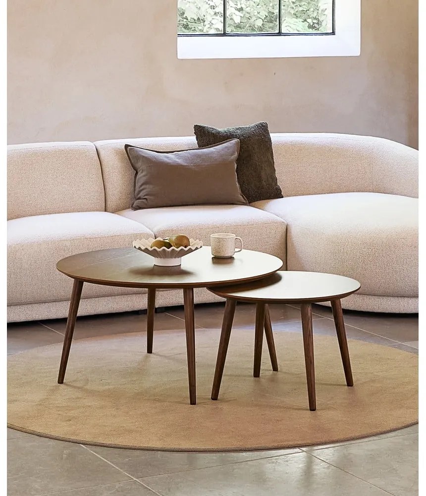 Măsuțe de cafea în culoare naturală 2 buc. rotunde cu aspect de lemn de stejar ø 88 cm Adda – Unique Furniture