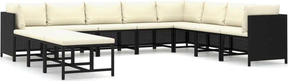 vidaXL Set mobilier de grădină cu perne, 11 piese, negru, poliratan