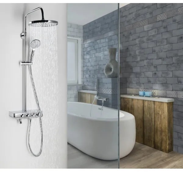 Aqualine - Set de duș cu baterie FARRAO, crom lucios