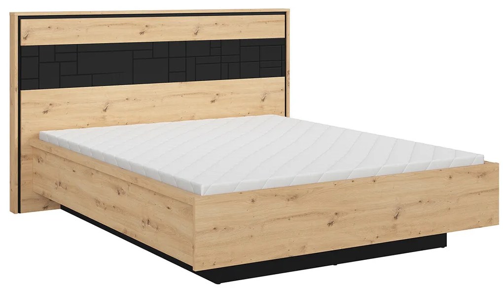 Pat matrimonial 160 cm Pont LOZ/160 (cu somiera) (Stejar artisan + Negru mat). 1063045