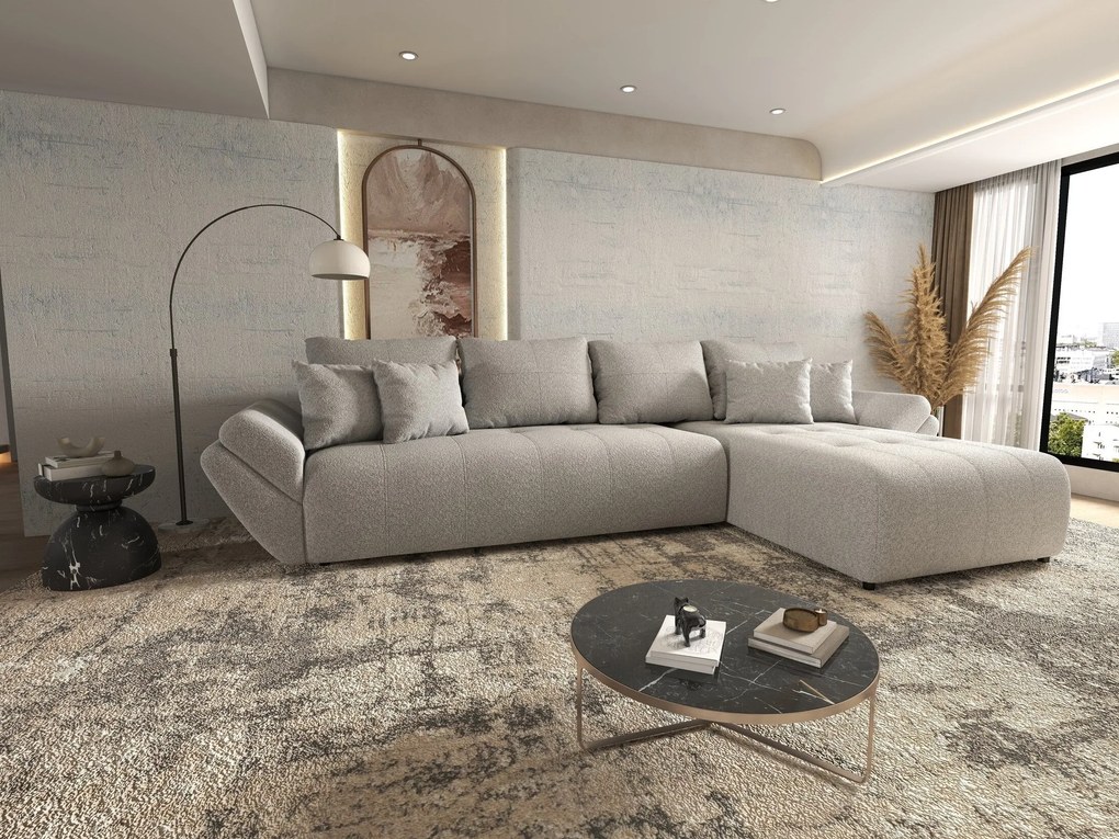 Colțar extensibil dumonde cu ladă de depozitare si sezut confortabil din spuma high-density, Berlin XL Euphoria Dove 350x185 cm II