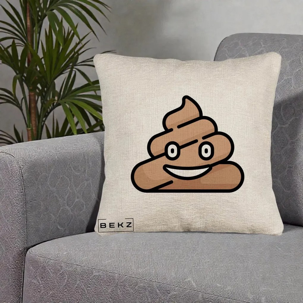 Perna Decorativa Emoji Poop Funny, 40x40 cm, Bej Canapea, Husa Detasabila, Perna Inclusa, BEKZ®