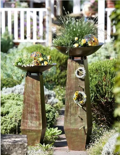 Set 2 suporturi flori Trapez, metal, maro verde, 115x58 cm
