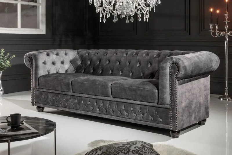 Canapea clasica stil englezesc Chesterfield 3 locuri, gri