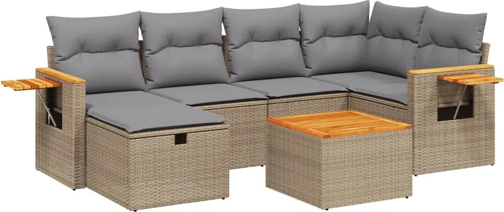 vidaXL Set canapele de grădină, 7 piese, cu perne, bej, poliratan