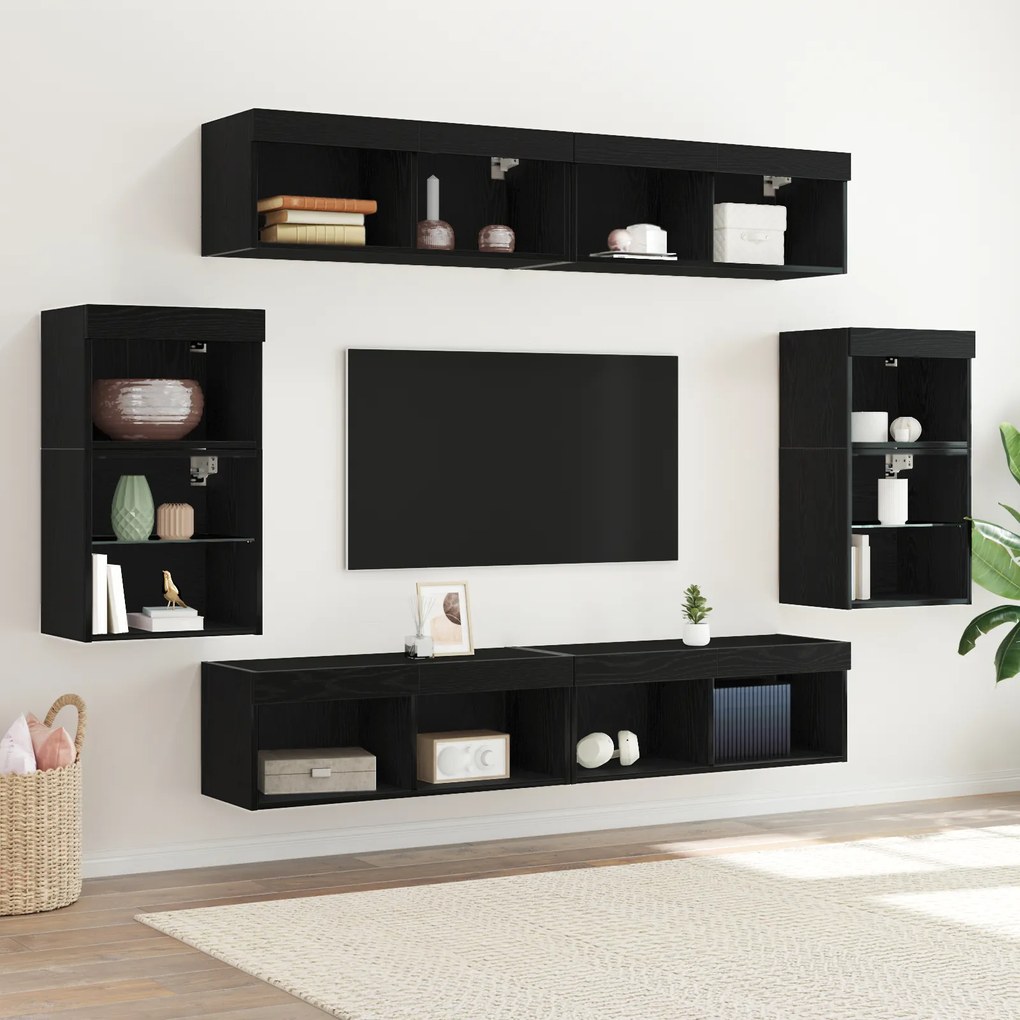 vidaXL Centru de divertisment 8 pcs Stejar negru 40 x 28.5 x 40 cm