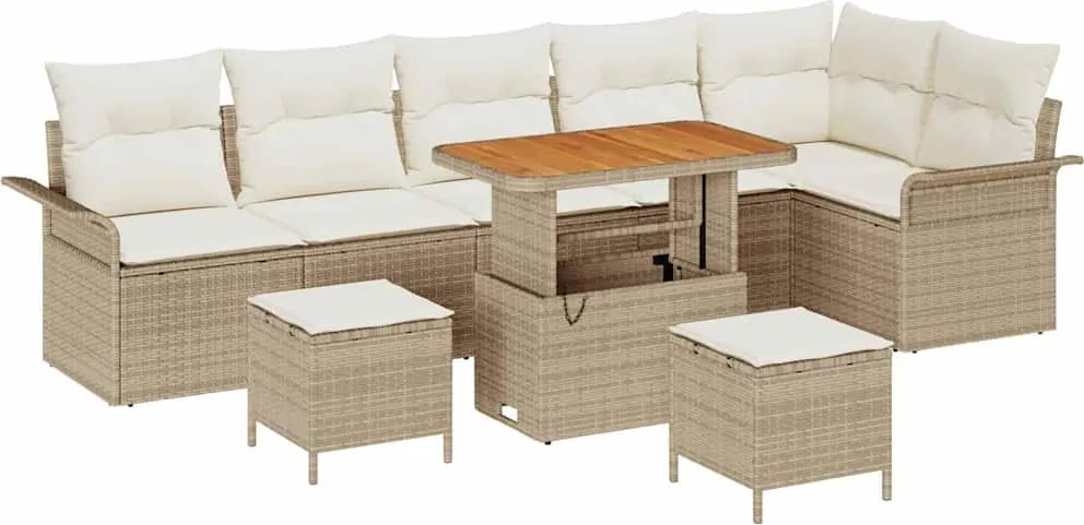 vidaXL Set de canapele pentru grădină cu pernă 9 pcs Bej și crem