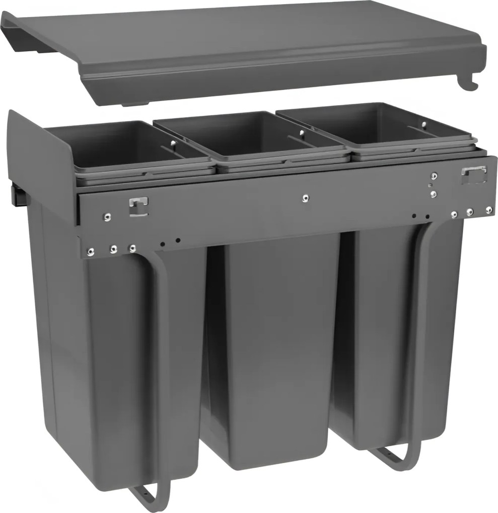 Cos gunoi incorporabil GTV Practi Eco, colectare selectiva, pentru corp de 300 mm, gri antracit, 3 x 10 l Plastic, Gri antracit, L:282 mm; A:500 mm;